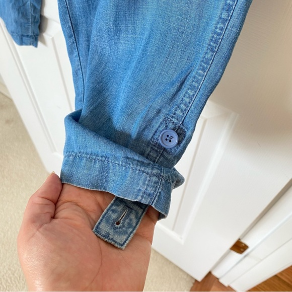 Talbots Women 12P Chambray Pants Summer Twill Slim Leg Rolled Hem - Picture 7 of 16